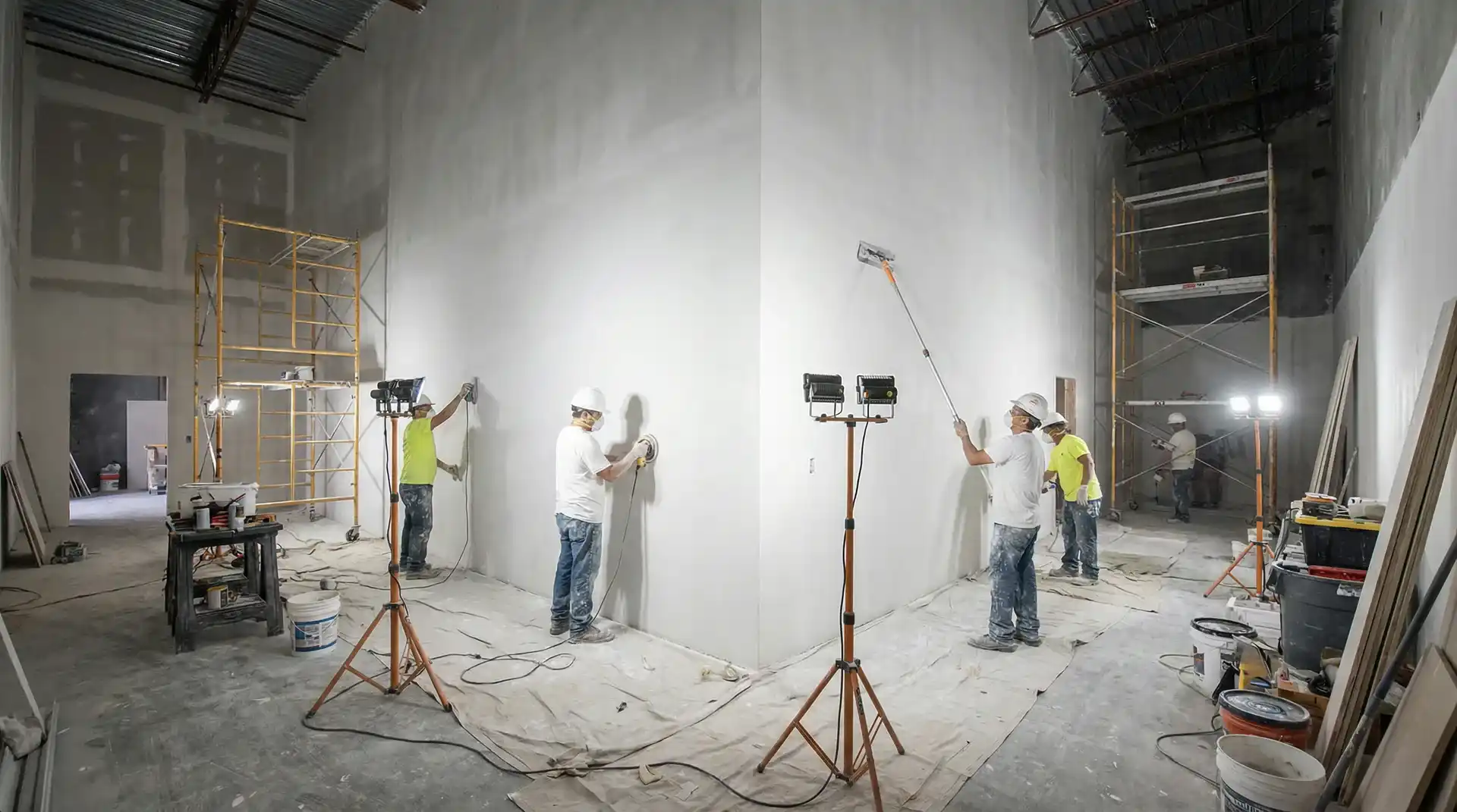 Wall surface preparation, skim coating and sanding to Level 5 finish